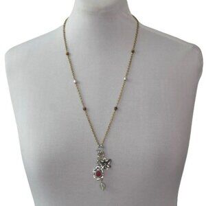 Lucky Brand Necklace Flower Pendents Mixed Metals Semi Precious Stone Beads